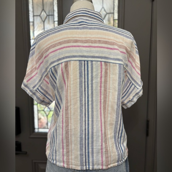 Beach Lunch Lounge Linen Blend Striped Multicolor Tie Front Shirt Size Medium - Picture 5 of 8